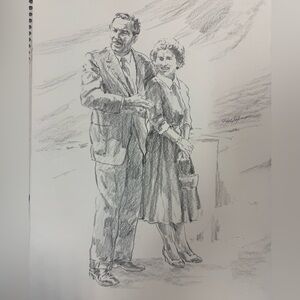 Drawing of Walt & Lilian Disney Original, Disney Music Hall Study by Ron Pekar